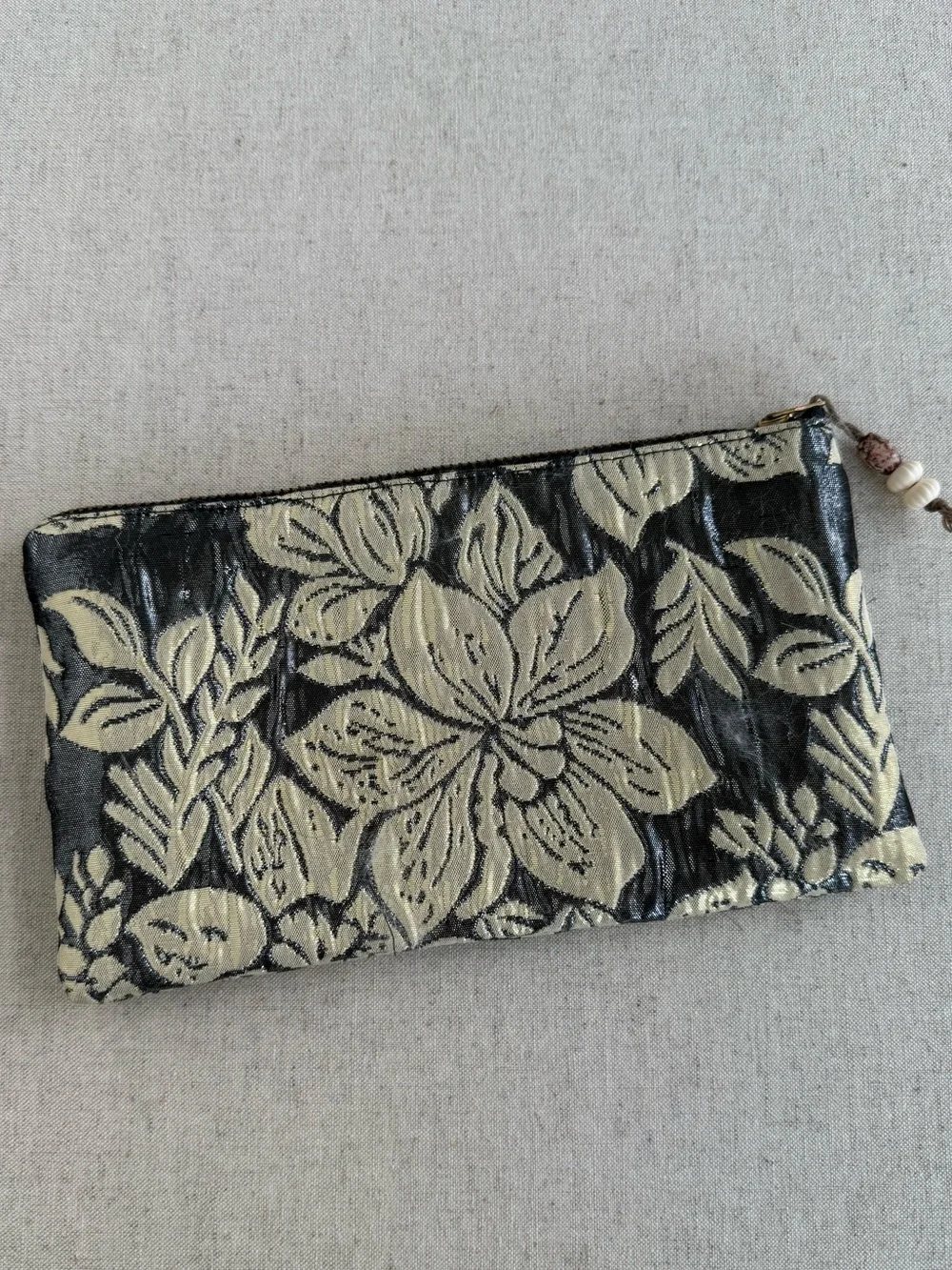 Anthropologie Metallic Floral Embossed Zip Pouch | Cosmetic & Travel Bag